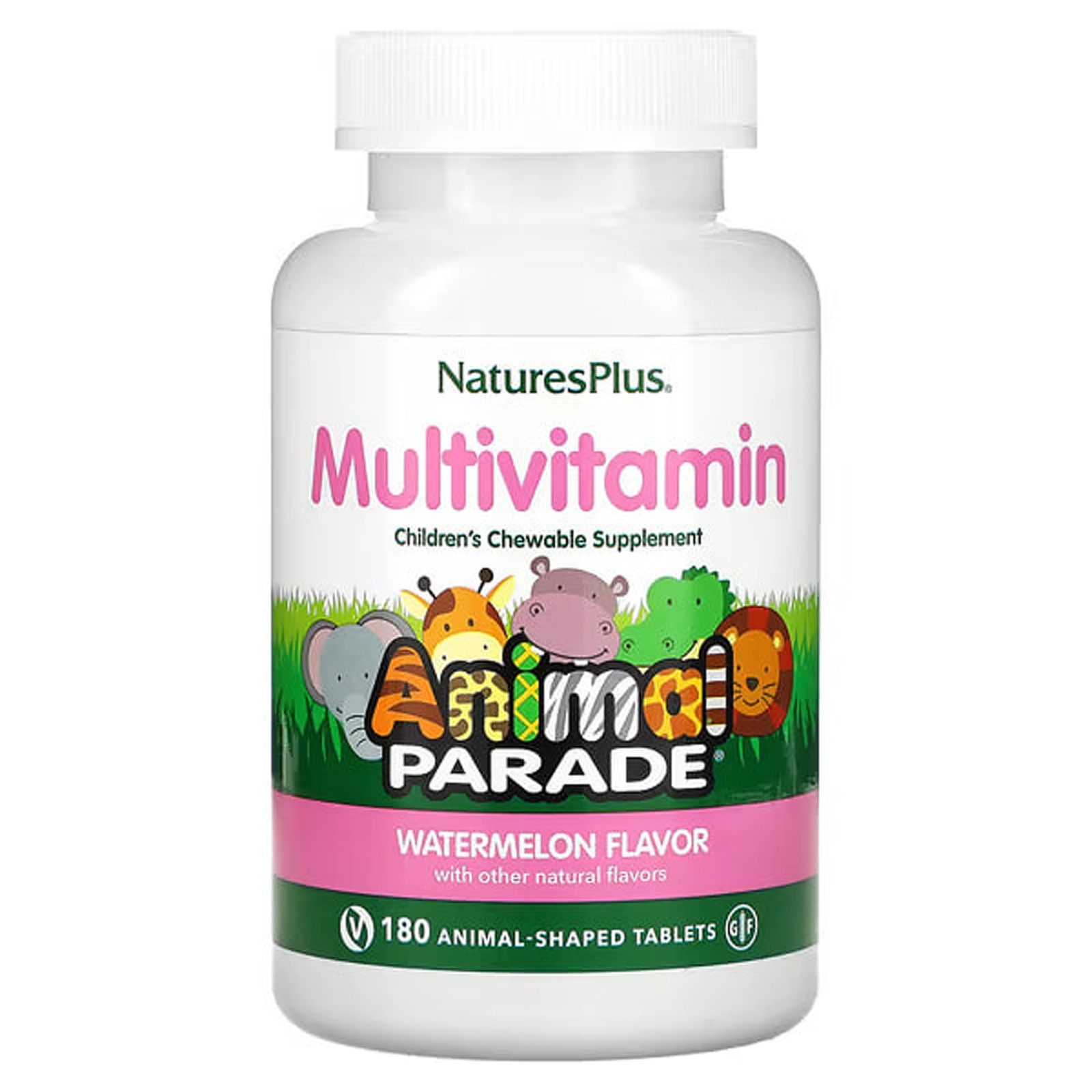 Мультивітаміни для дітей, Natures Plus Multi-Vitamin and Mineral Animal Parade, 180 жувальних цукерок (кавун)