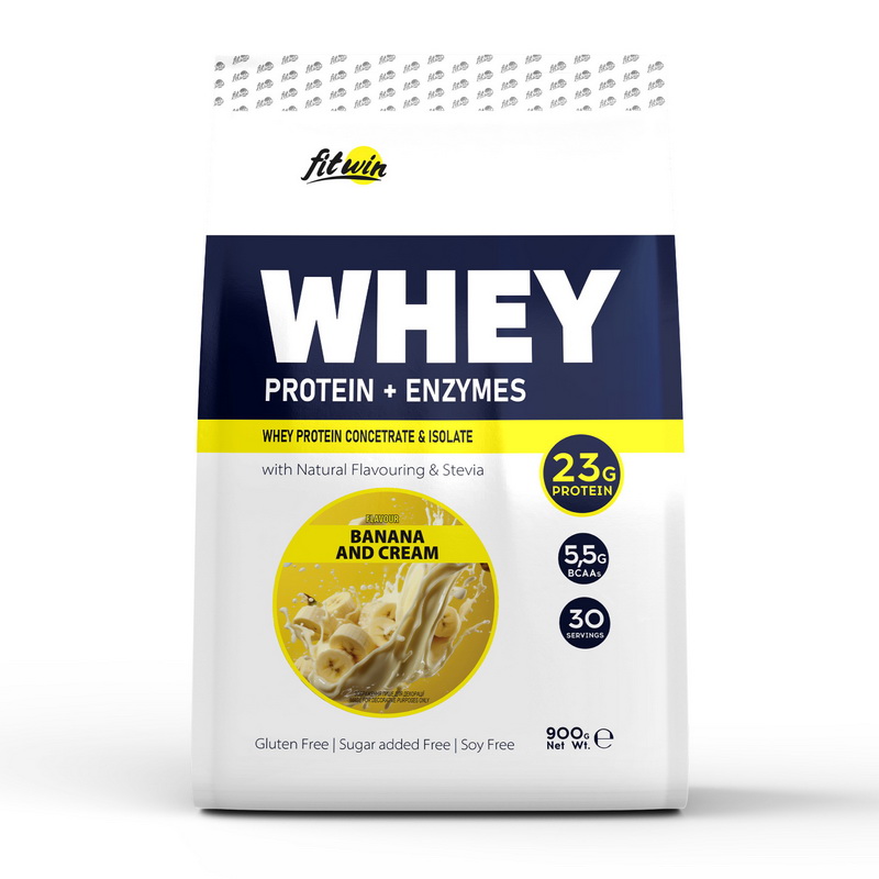 Протеїн сироватковий з ферментами, FitWin Whey Protein + Enzymes, 900 г (Банан з вершками)