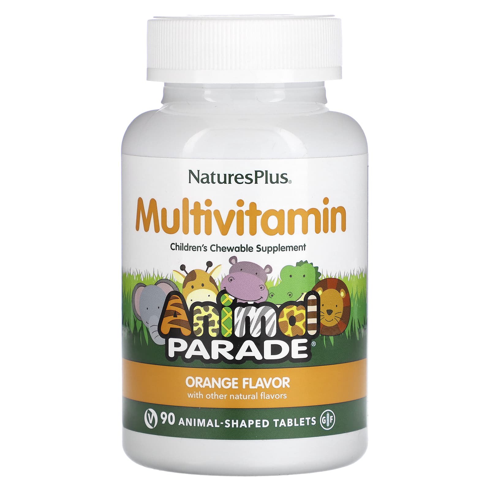 Мультивітаміни та мінерали для дітей, Natures Plus Animal Parade Children's Chewable Multivitamin, 90 жувальних таблеток (апельсин)
