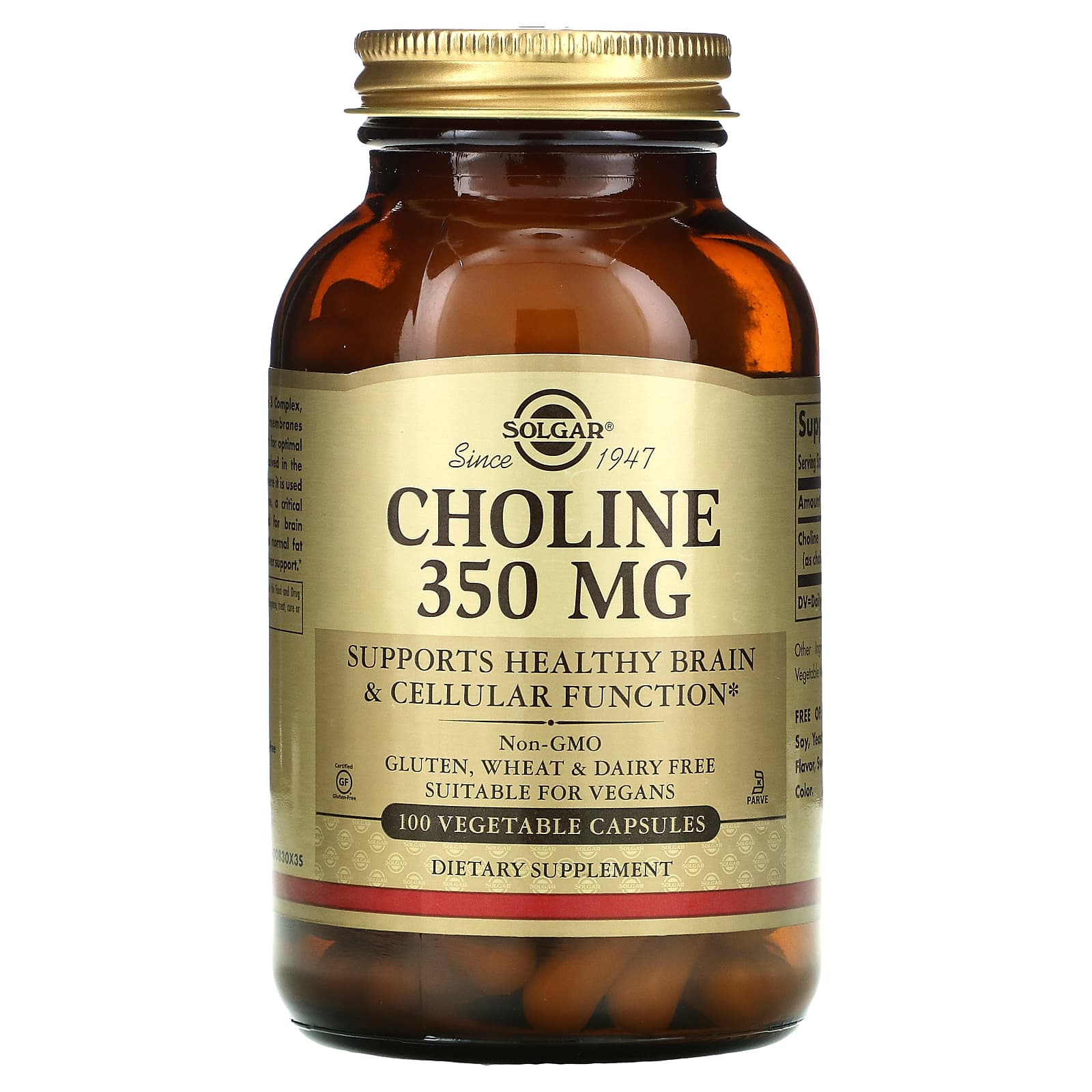 Холін, Solgar Choline, 350 мг, 100 вегетаріанських капсул