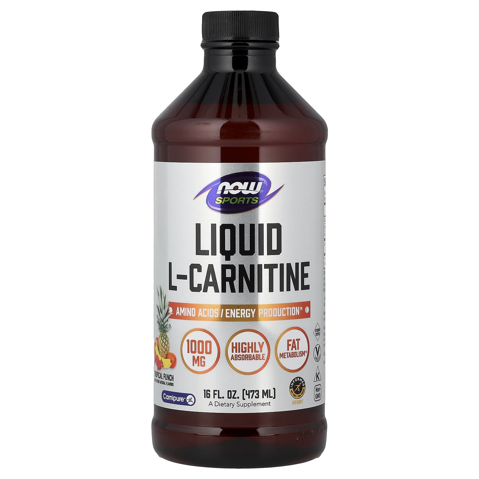 L-карнітин у рідкій формі, Now Foods L-Carnitine Liquid, 1000 мг, 473 мл (Тропічний пунш)