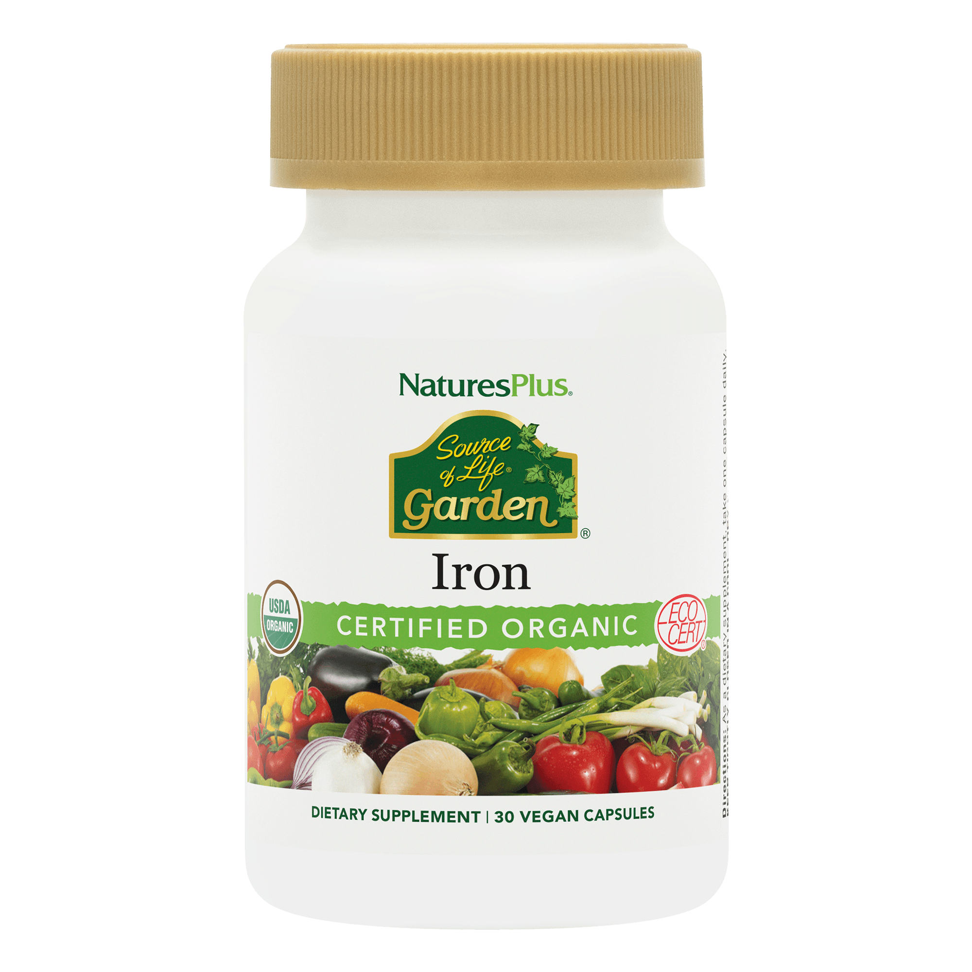 Залізо, Natures Plus Source of Life Garden Iron, 18 мг, 30 вегетаріанських капсул