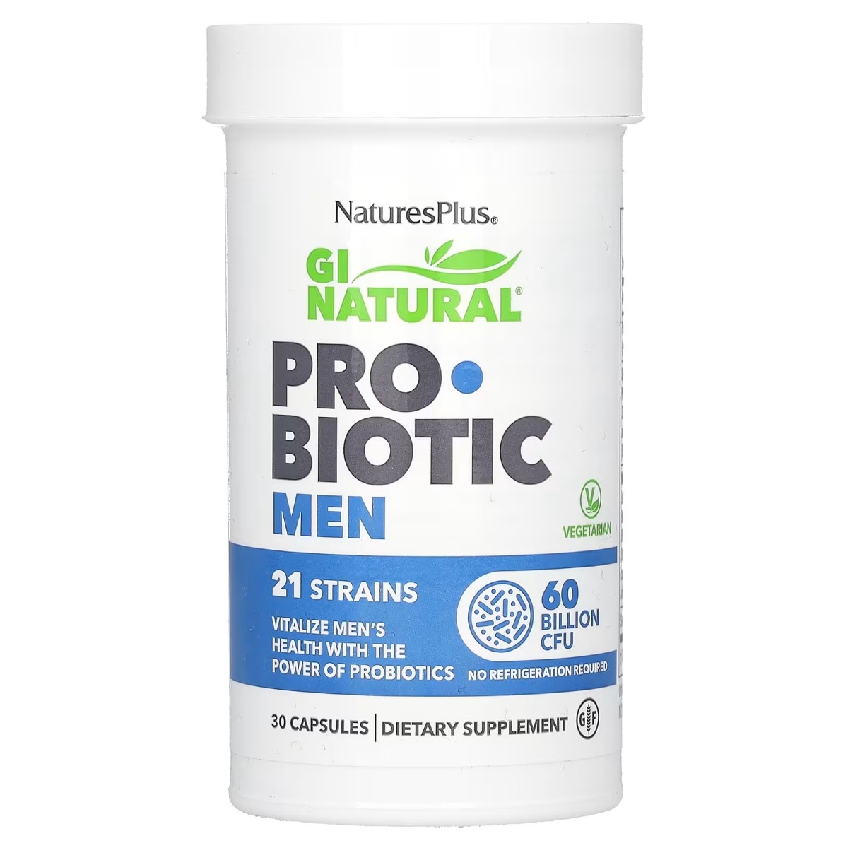 Пробіотик для чоловіків, Natures Plus GI Natural Probiotic Men, 60 млрд КУО, 30 капсул