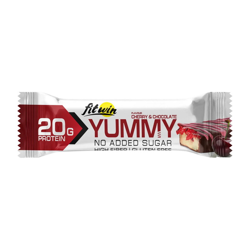 Протеїновий батончик без цукру, FitWin Yummy Bar No Sugar Added, 55 г (Вишня, Шоколад)