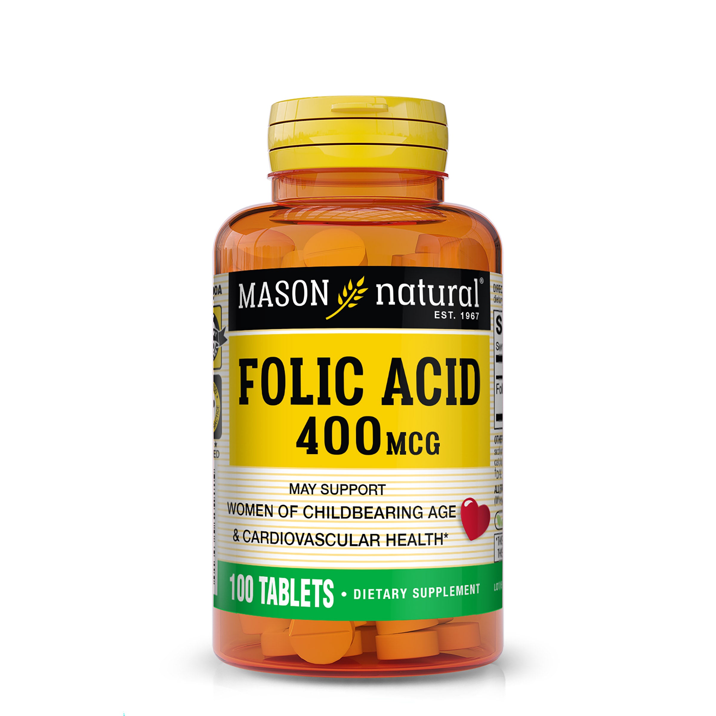 Фолієва кислота 400 мкг, Folic Acid, Mason Natural, 100 таблеток