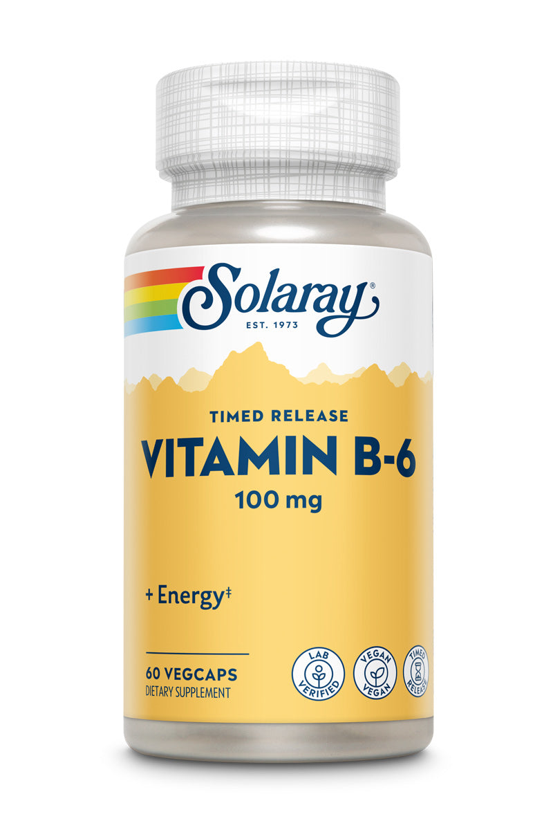Вітамін B6 з уповільненим вивільненням, Solaray Vitamin B-6 Timed-Release, 100 мг, 60 вегетаріанських капсул