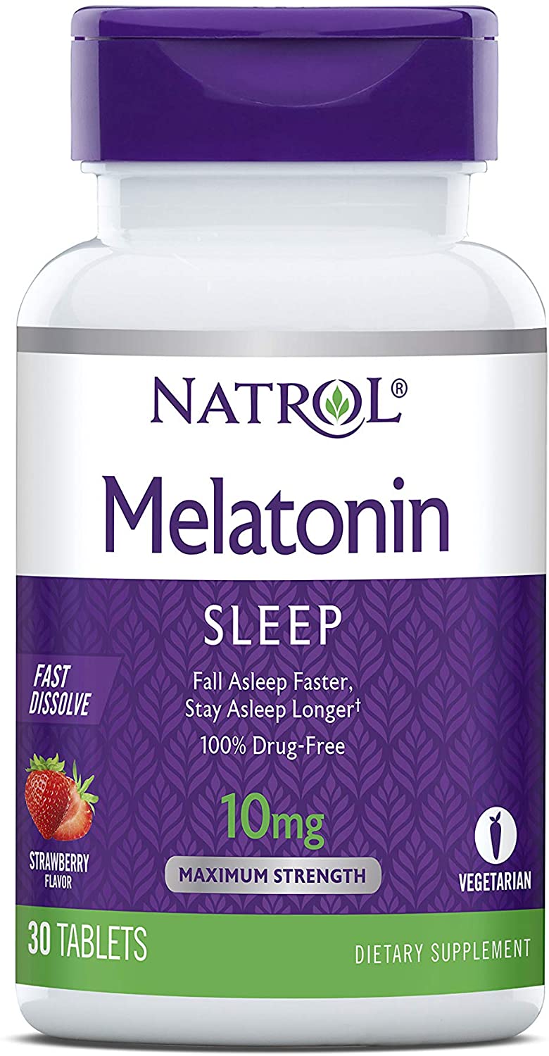 Мелатонін, Melatonin, Natrol, швидкорозчинний, смак полуниці, 10 мг, 30 таблеток