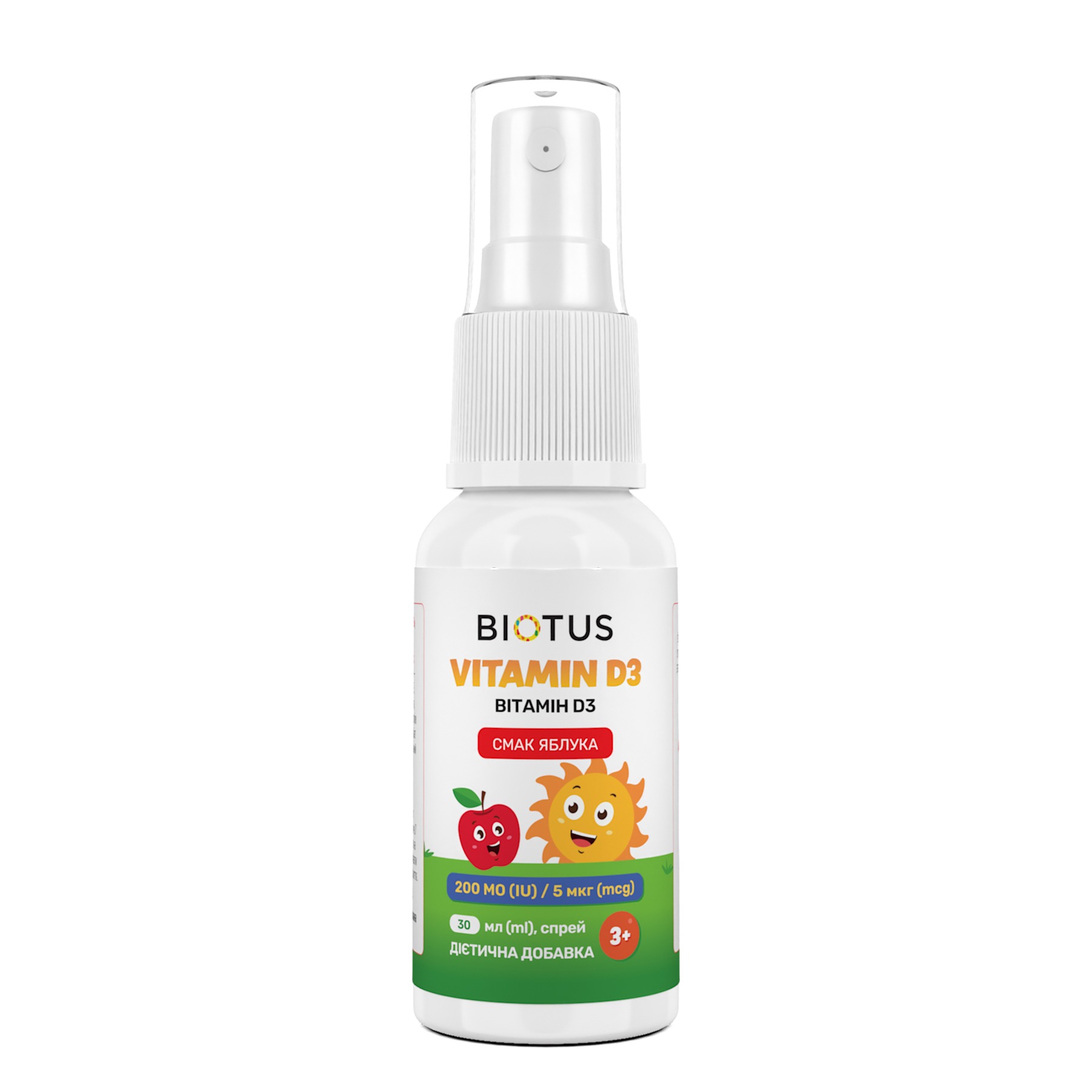 Вітамін D3 для дітей, Biotus Vitamin D3 Spray Apple Child, 200 МО, 30 мл (яблуко)