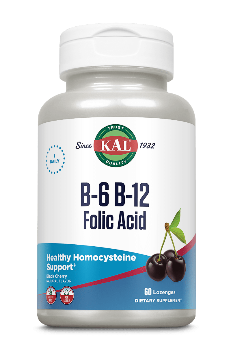 Вітамін B6, B12 та фолієва кислота, Kal B-6 B-12 Folic Acid, 60 таблеток (Чорна вишня)