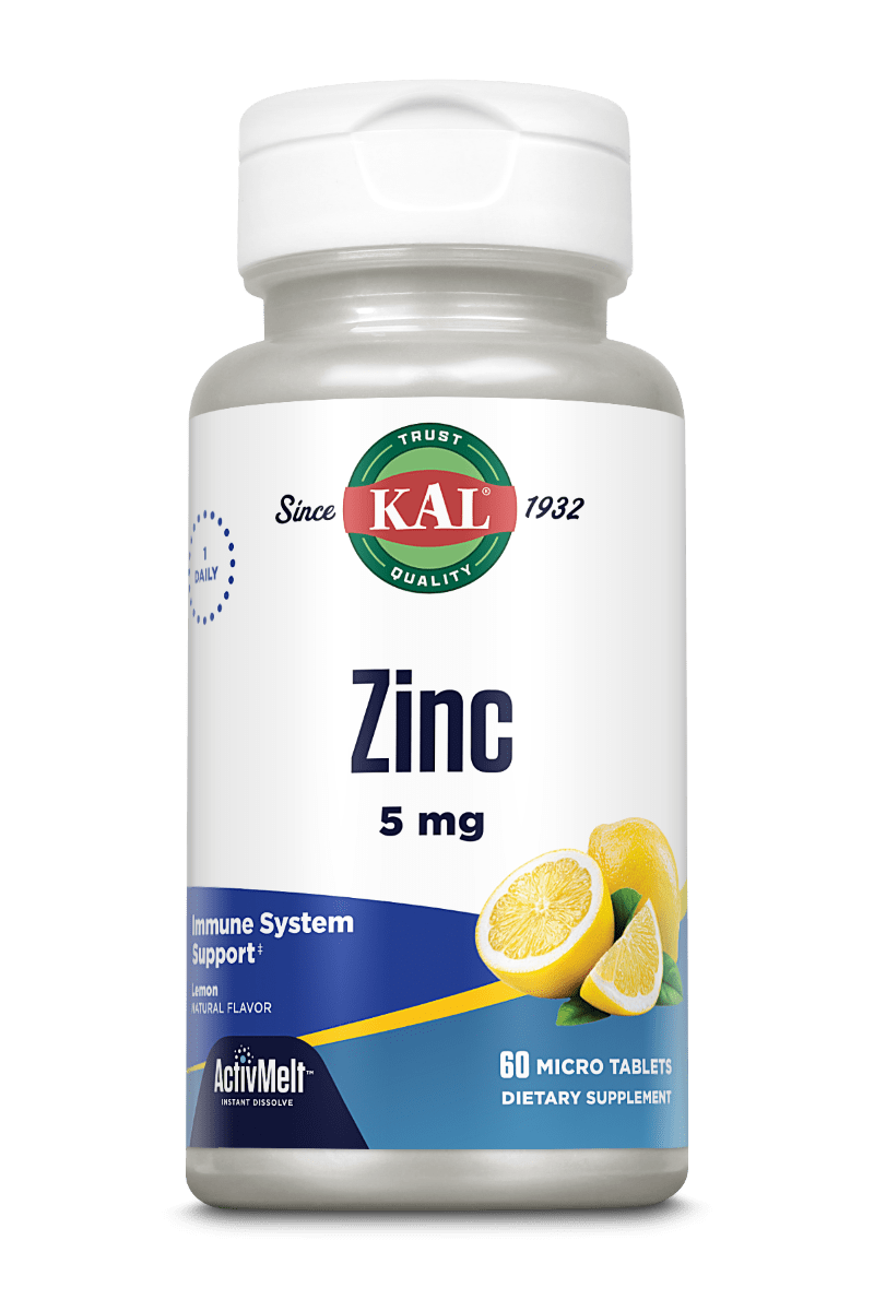 Цинк, Kal Zinc ActivMelt Sweet Lemon, 5 мг, 60 міні-таблеток (Лимон)