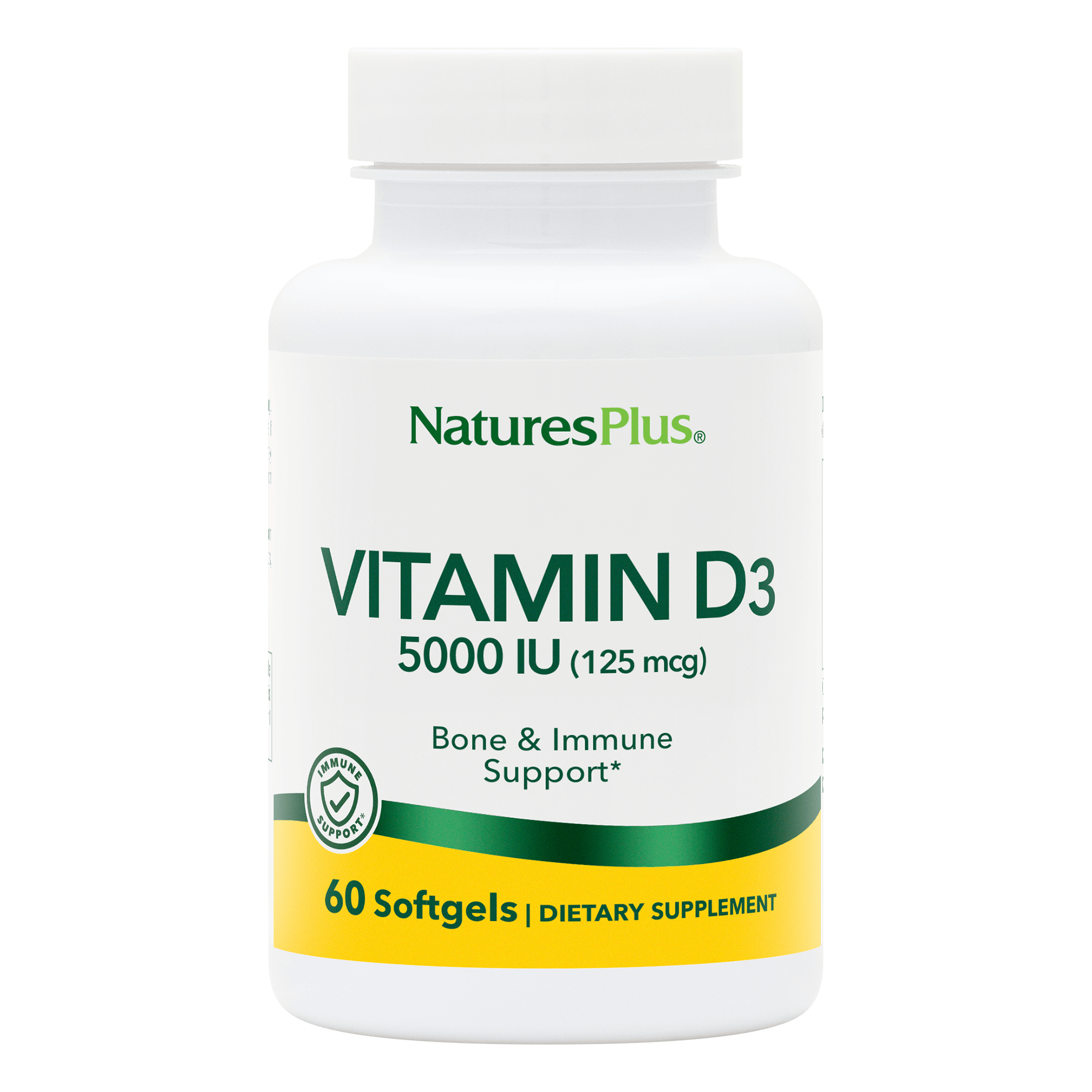 Вітамін D3, Natures Plus Vitamin D3, 5000 МО, 60 м'яких капсул