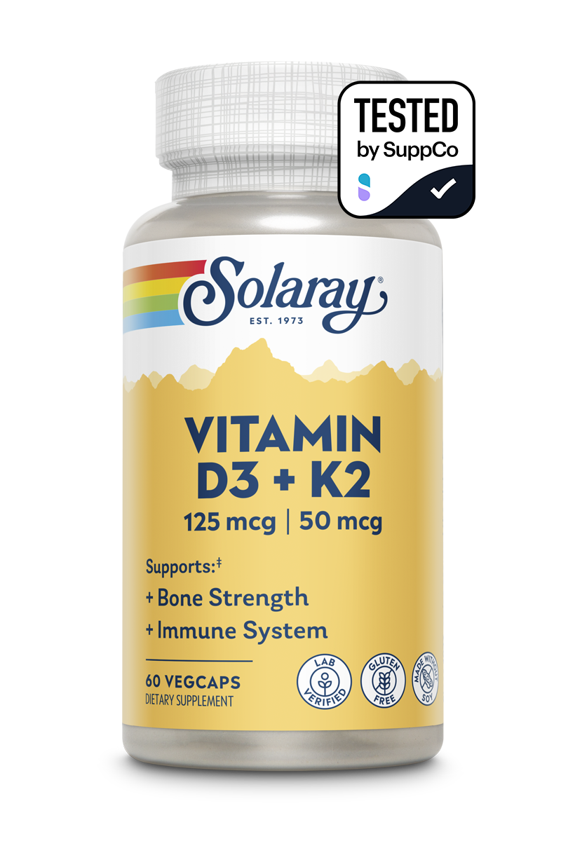 Вітамін D3 та K2, Solaray Vitamin D-3 & K-2, 60 вегетаріанських капсул