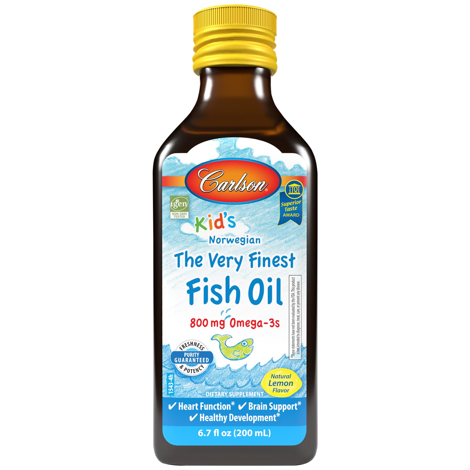 Риб'ячий жир для дітей, Carlson Labs The Very Finest Fish Oil, 800 мг, 200 мл (Лимон)