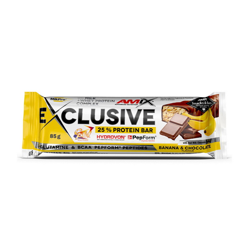 Протеїновий батончик, Amix Exclusive Protein Bar 25%, 85 г (Банан, Шоколад)
