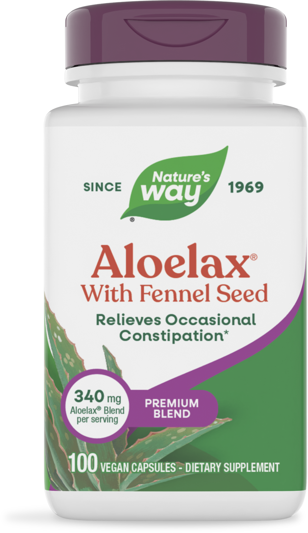 Алое вера з фенхелем, Nature's Way Aloelax with Fennel Seed, 340 мг, 100 вегетаріанських капсул