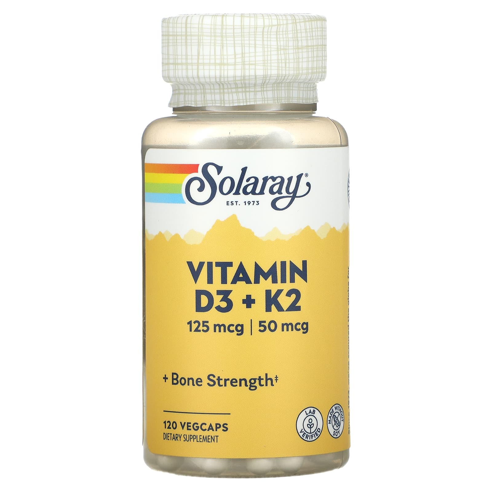 Вітаміни D3 та K2, Solaray Soy-Free Vitamin D-3 + K-2, 120 вегетаріанських капсул