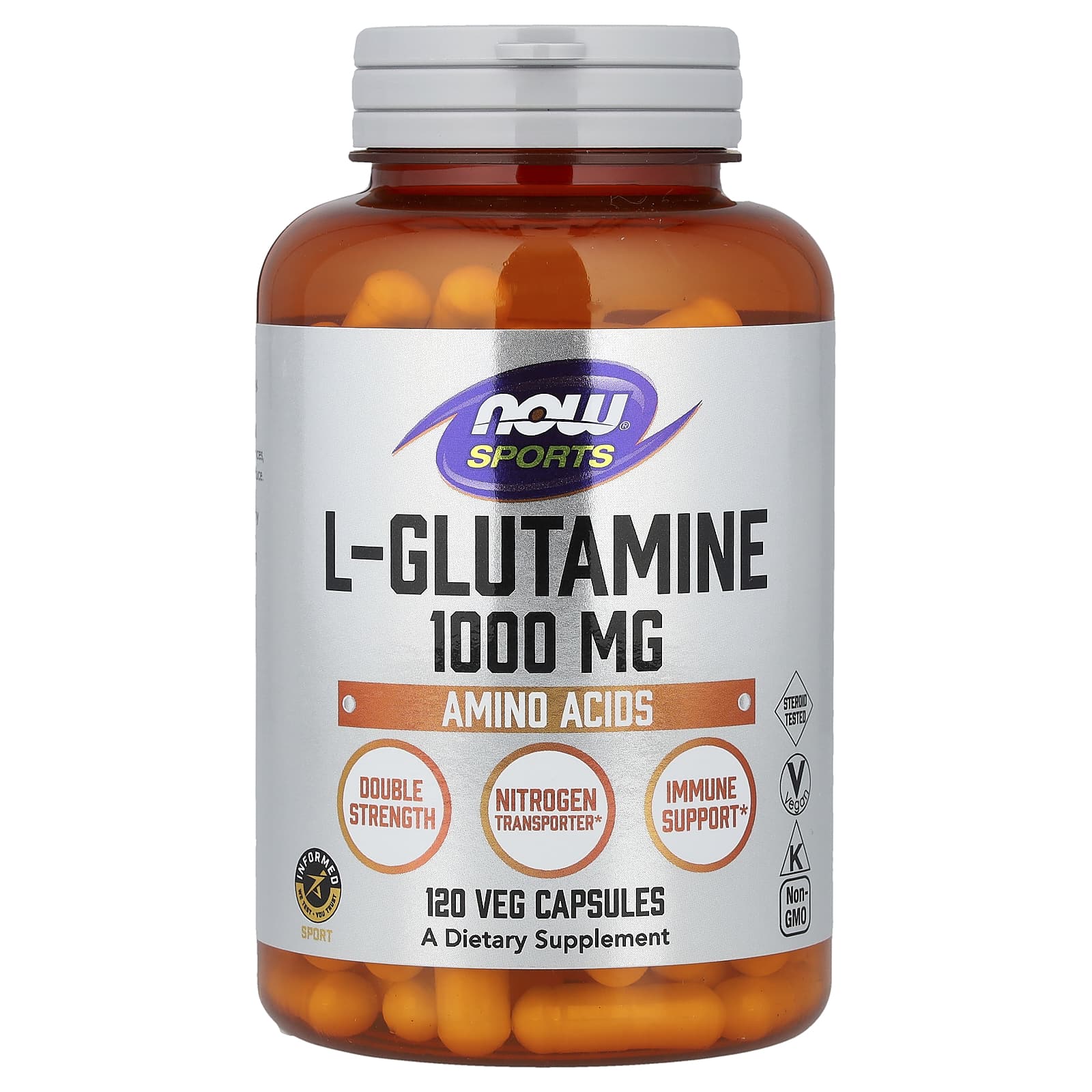 L-глютамін для відновлення м'язів, Now Foods L-Glutamine Double Strength, 1000 мг, 120 вегетаріанських капсул