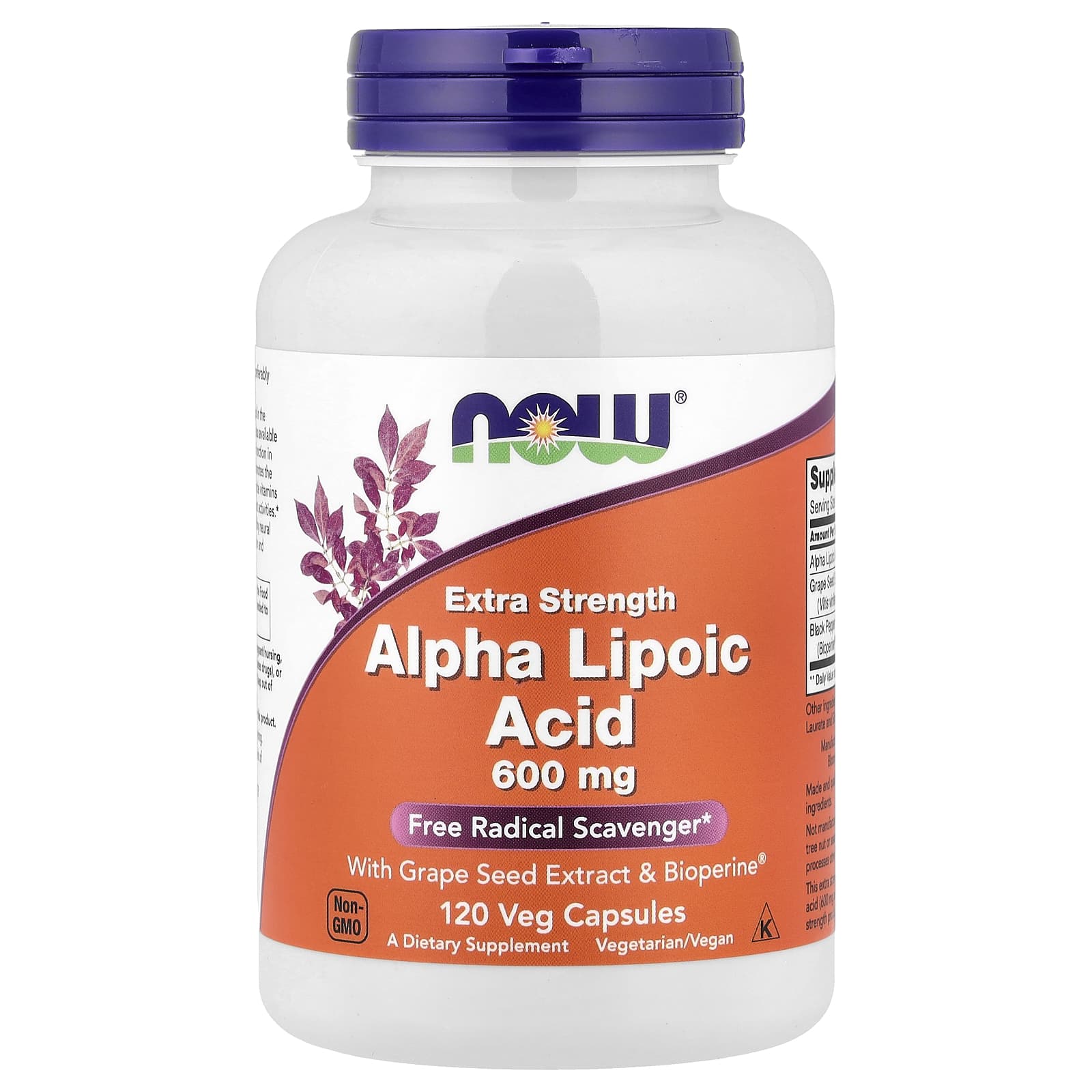 Альфа-ліпоєва кислота, Now Foods Alpha Lipoic Acid Extra Strength, 600 мг, 120 вегетаріанських капсул