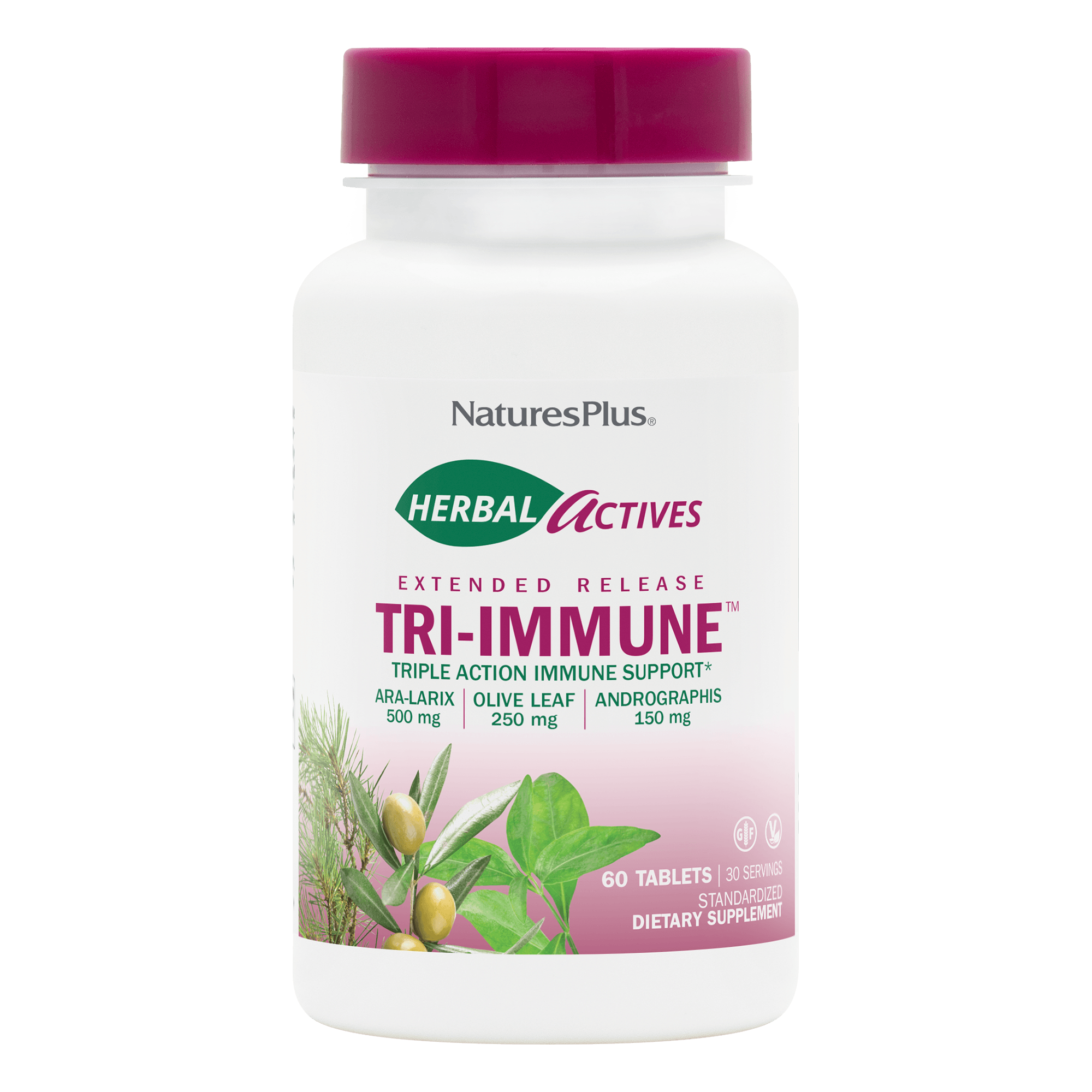 Трав'яний комплекс для імунітету, Natures Plus Herbal Actives Tri-Immune, 60 таблеток з уповільненим вивільненням