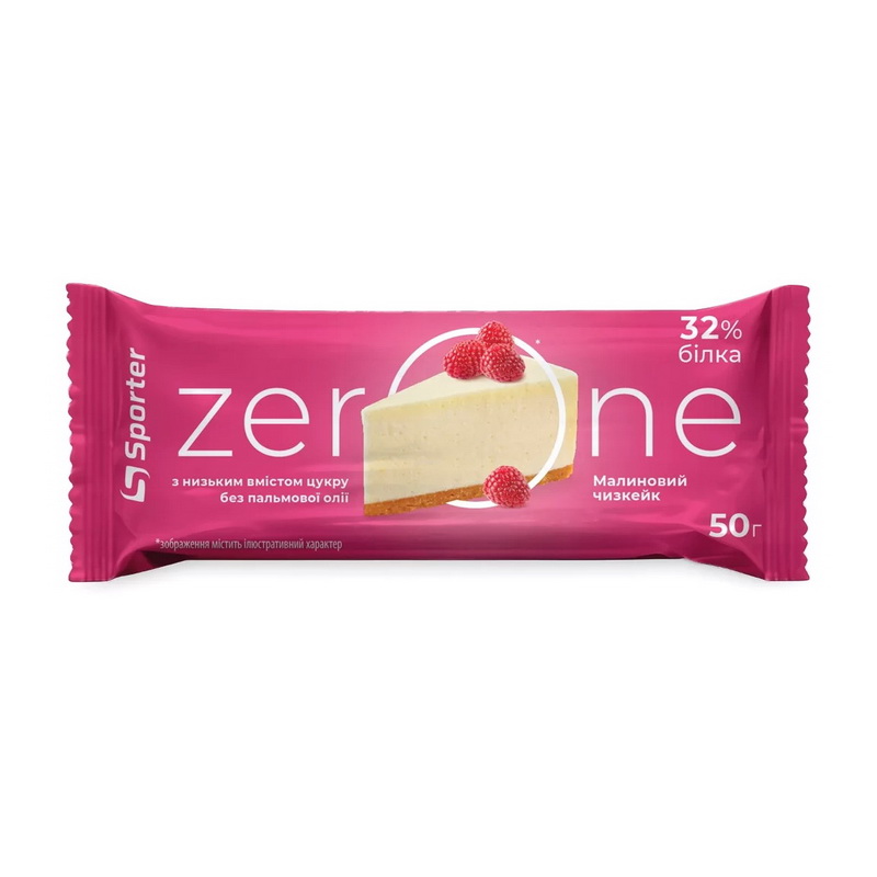 Протеїновий батончик, Sporter ZerOne, 50 г (Малиновий чізкейк)