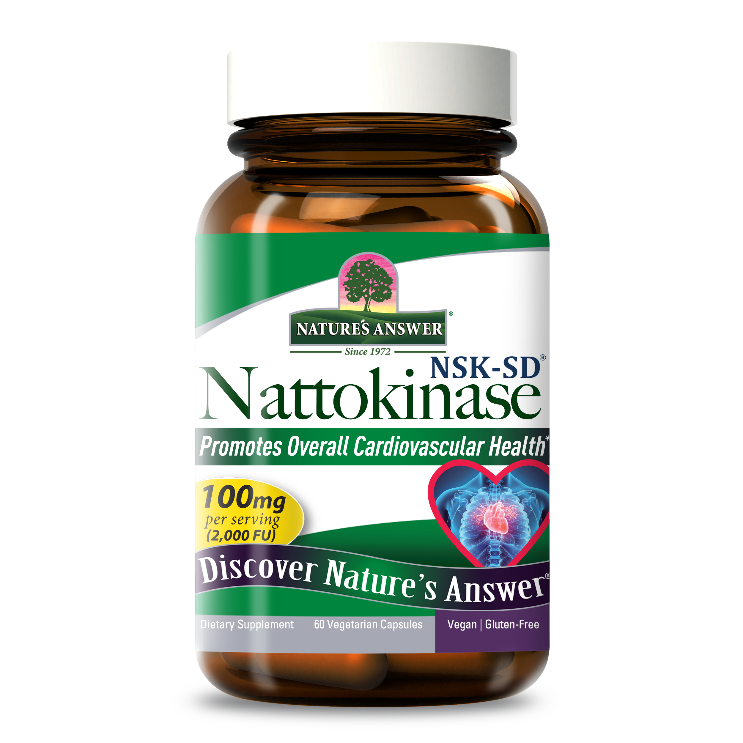 Наттокіназа, Nature's Answer Nattokinase, 100 мг, 60 вегетаріанських капсул