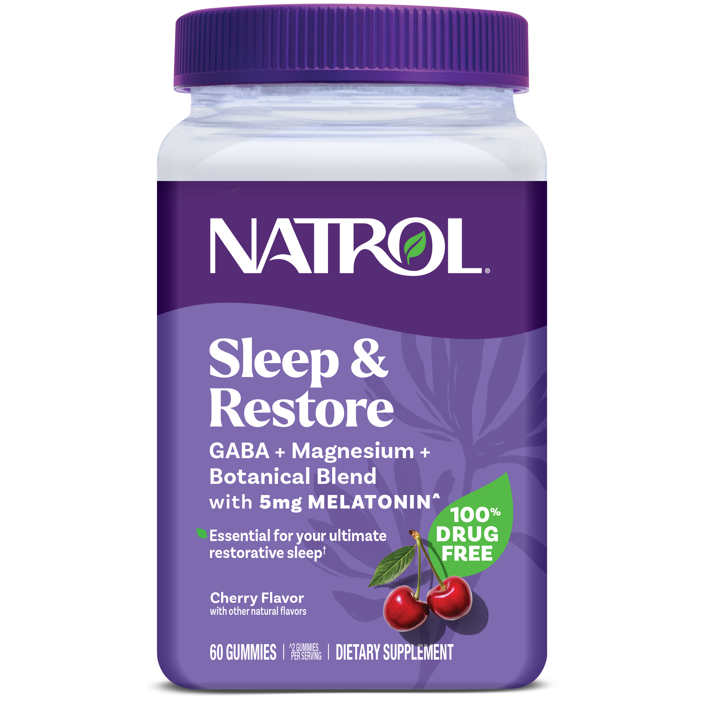 Мелатонін для здорового сну, Natrol Sleep & Restore, 5 мг, 60 жувальних цукерок (Вишня)