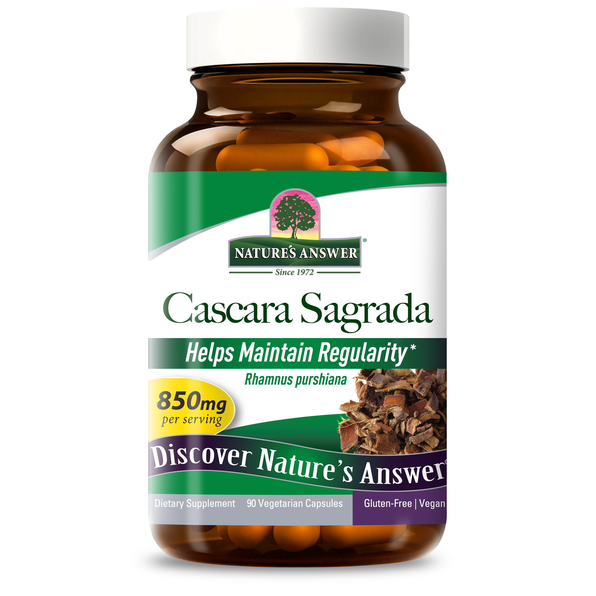 Каскара Саграда, Nature's Answer Cascara Sagrada, 850 мг, 90 вегетаріанських капсул