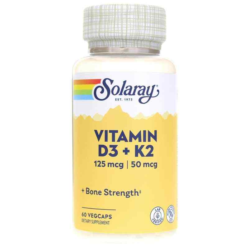 Вітамін D3 та K2, Solaray Vitamin D3+K2 (soy free), 60 вегетаріанських капсул