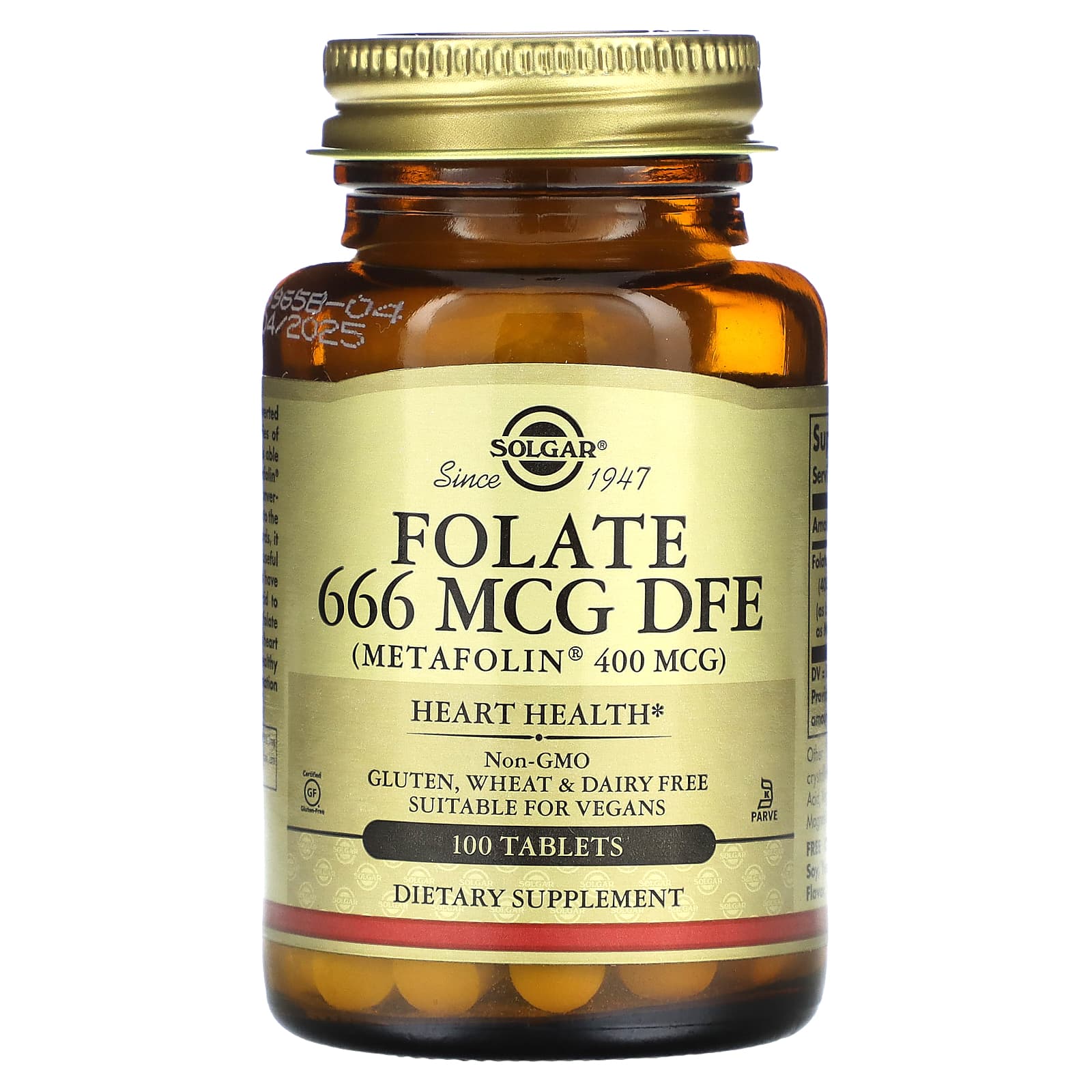 Фолат (вітамін B9) у формі метилфолату, Solgar Folate, 666 мкг, 100 таблеток