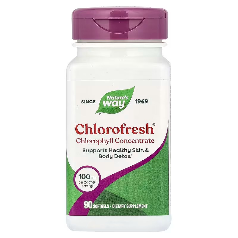 Хлорофіл, Chlorophyll Concentrate, Nature's Way, концентрат, 100 мг, 90 гелевих капсул (50 мг на капсулу)