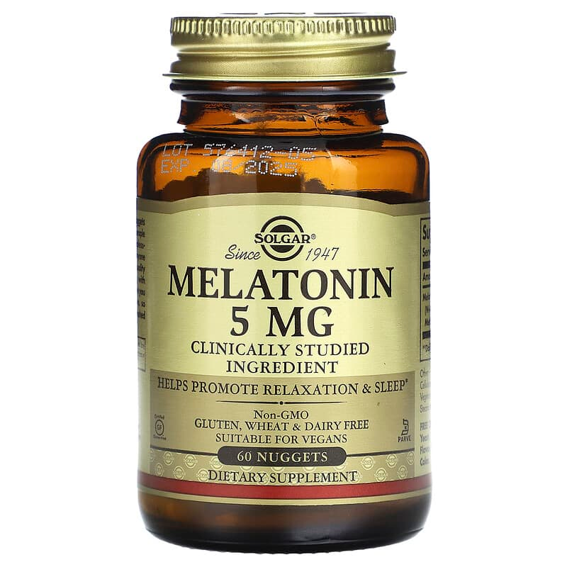 Мелатонін, Solgar Melatonin, 5 мг, 60 жувальних таблеток