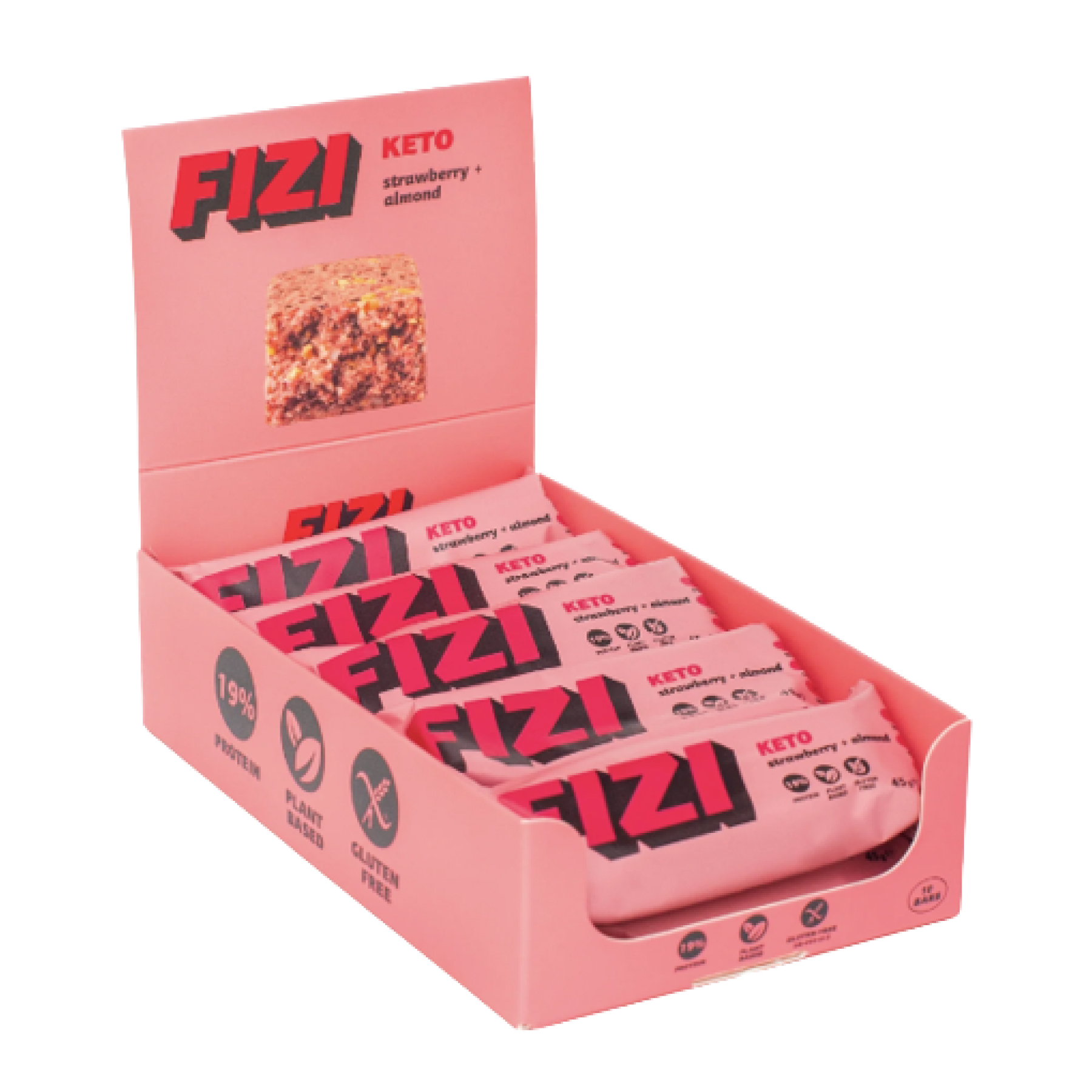 Протеїновий батончик, FIZI KETO Protein Bar, 10 шт. по 45 г. (Полуниця та мигдаль)