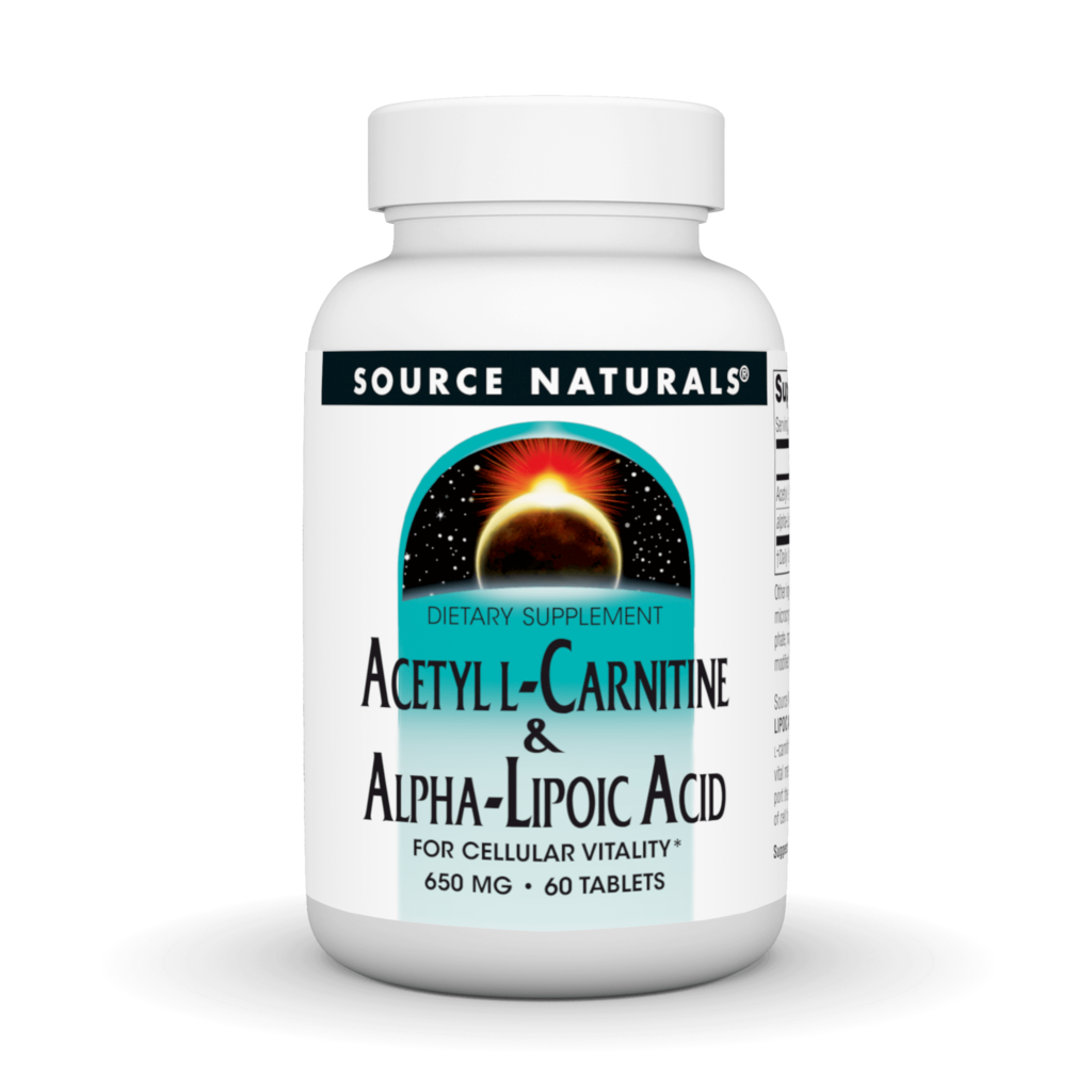 Ацетил L-карнітин та альфа-ліпоєва кислота, Source Naturals Acetyl L-Carnitine & Alpha Lipoic Acid, 650 мг, 60 таблеток