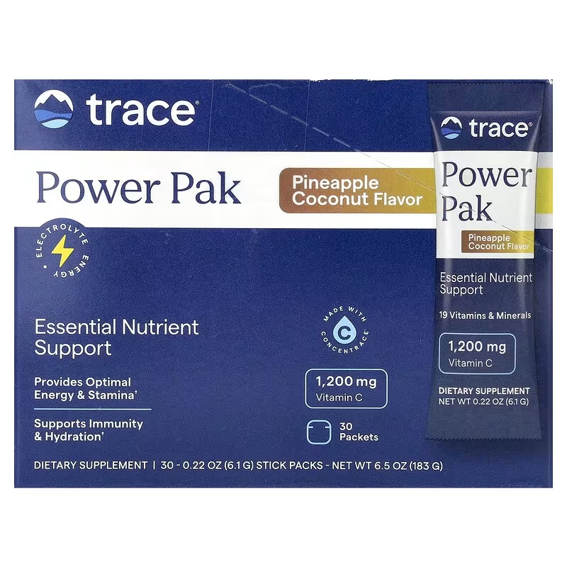 Електроліти, смак ананаса кокосу, Power Pak, Trace, 30 пакетів по 6 гр