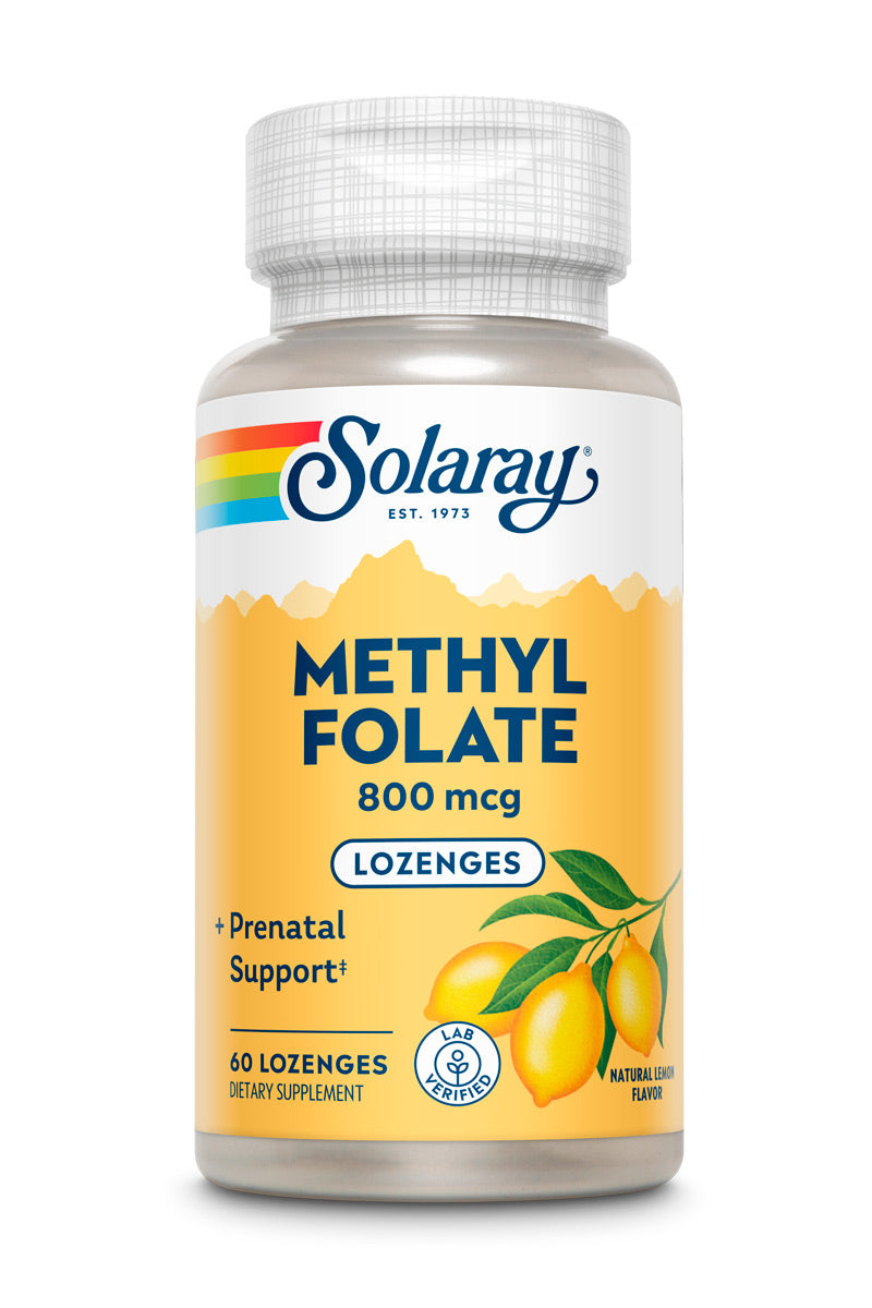 Метилфолат для підтримки нервової системи, Solaray Methyl Folate, 800 мкг, 60 пастилок (Лимон)