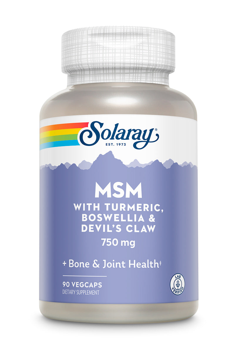 Метилсульфонілметан з куркумою, босвелією та кігтем диявола, Solaray MSM with Turmeric, Boswellia & Devil's Claw, 750 мг, 90 вегетаріанських капсул