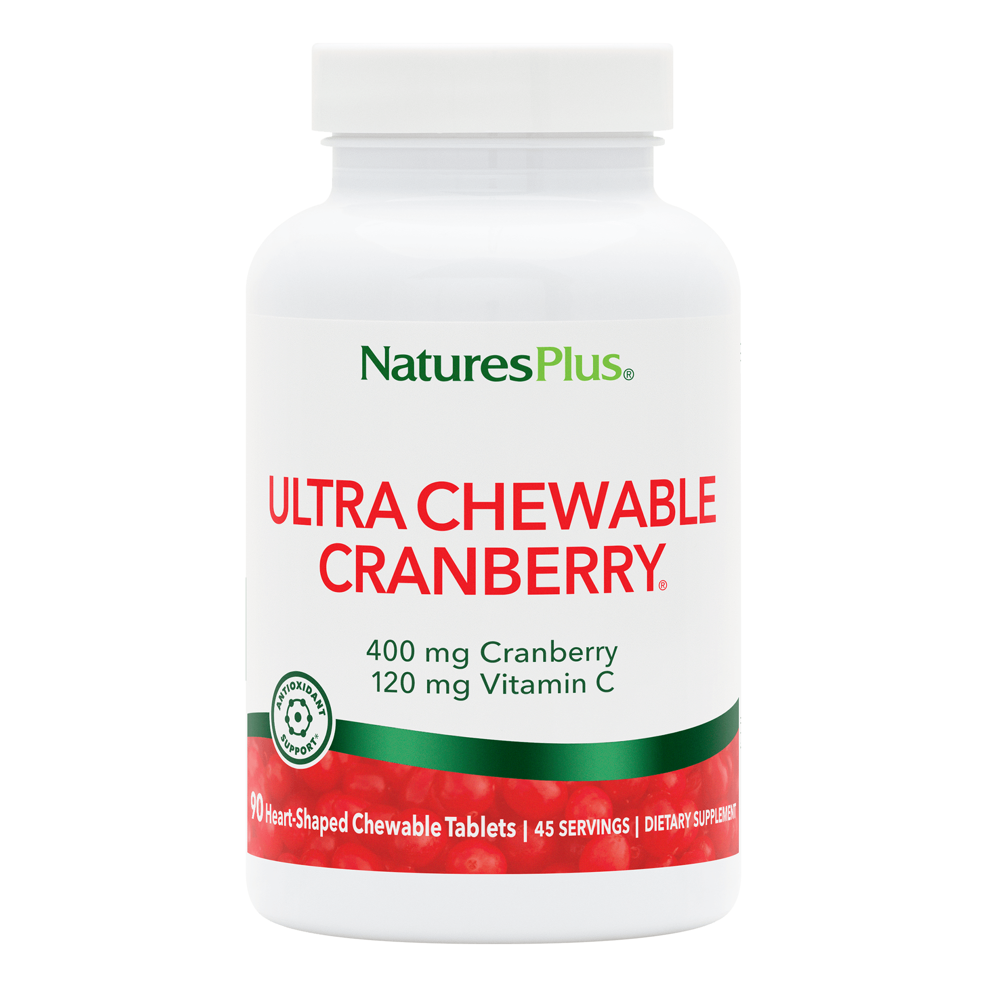 Журавлина з вітаміном C, Natures Plus Ultra Chewable Cranberry With Vitamin C, 90 жувальних таблеток (Журавлина, Полуниця)