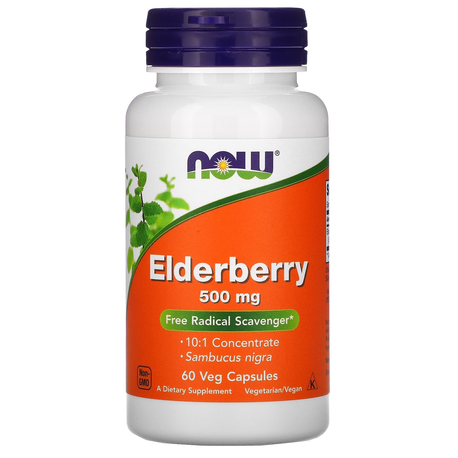 Бузина, Now Foods Elderberry, 500 мг, 60 вегетаріанських капсул