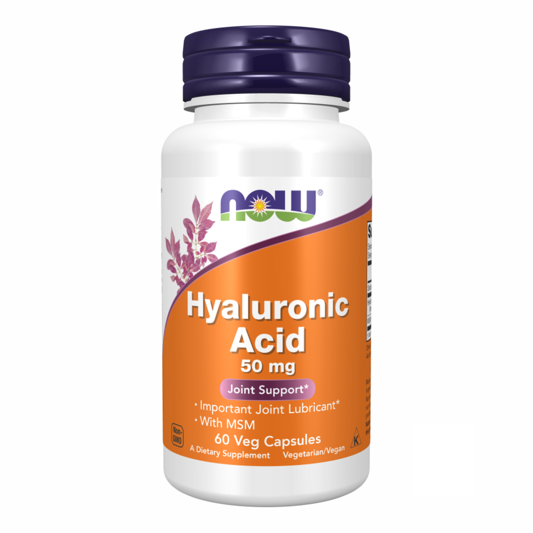Гіалуронова кислота з МСМ, Now Foods Hyaluronic Acid with MSM, 50 мг, 60 веганських капсул
