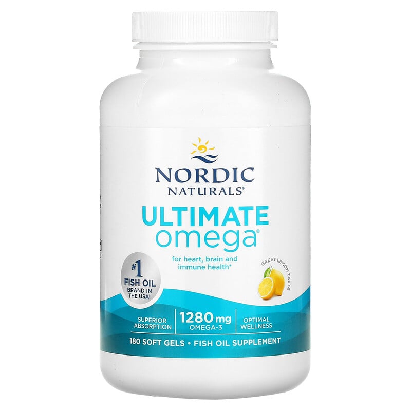 Риб'ячий жир у капсулах, Ultimate Omega, Nordic Naturals, лимонний смак, 1280 мг, 180 м'яких капсул (640 мг на капсулу)
