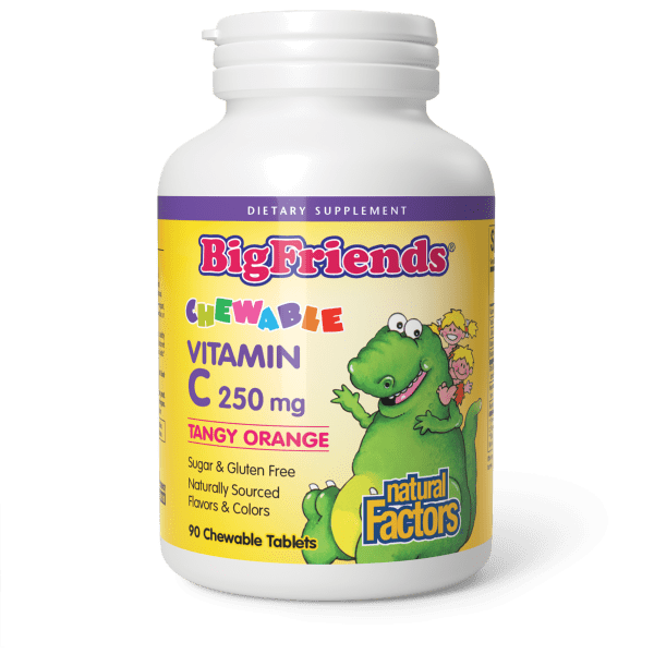 Вітамін C для дітей, Natural Factors BigFriends Vitamin C, 250 мг, 90 жувальних таблеток (Апельсин)