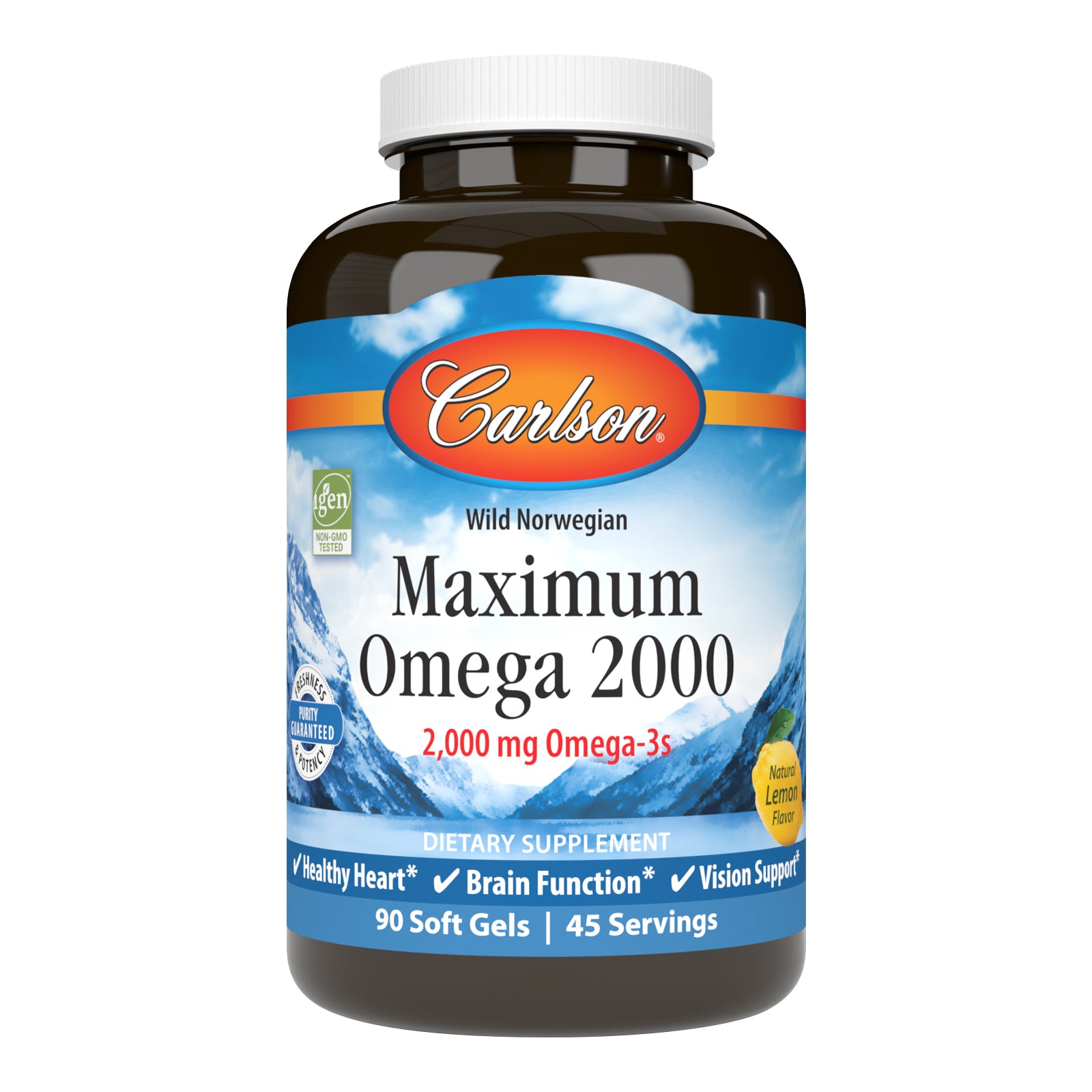 Омега-3, Carlson Labs Maximum Omega 2000, 2000 мг, 90 м'яких капсул (лимон)