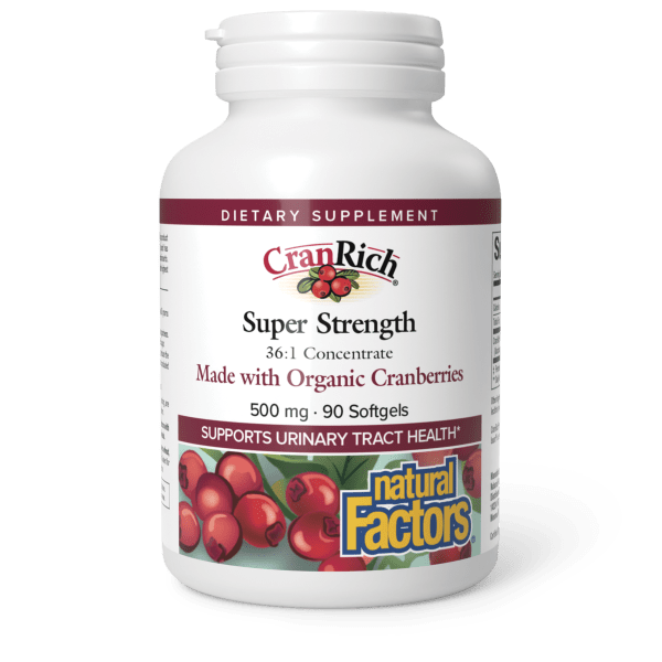 Екстракт журавлини, Natural Factors CranRich Super Strength Organic Cranberry Concentrate, 500 мг, 90 м'яких капсул