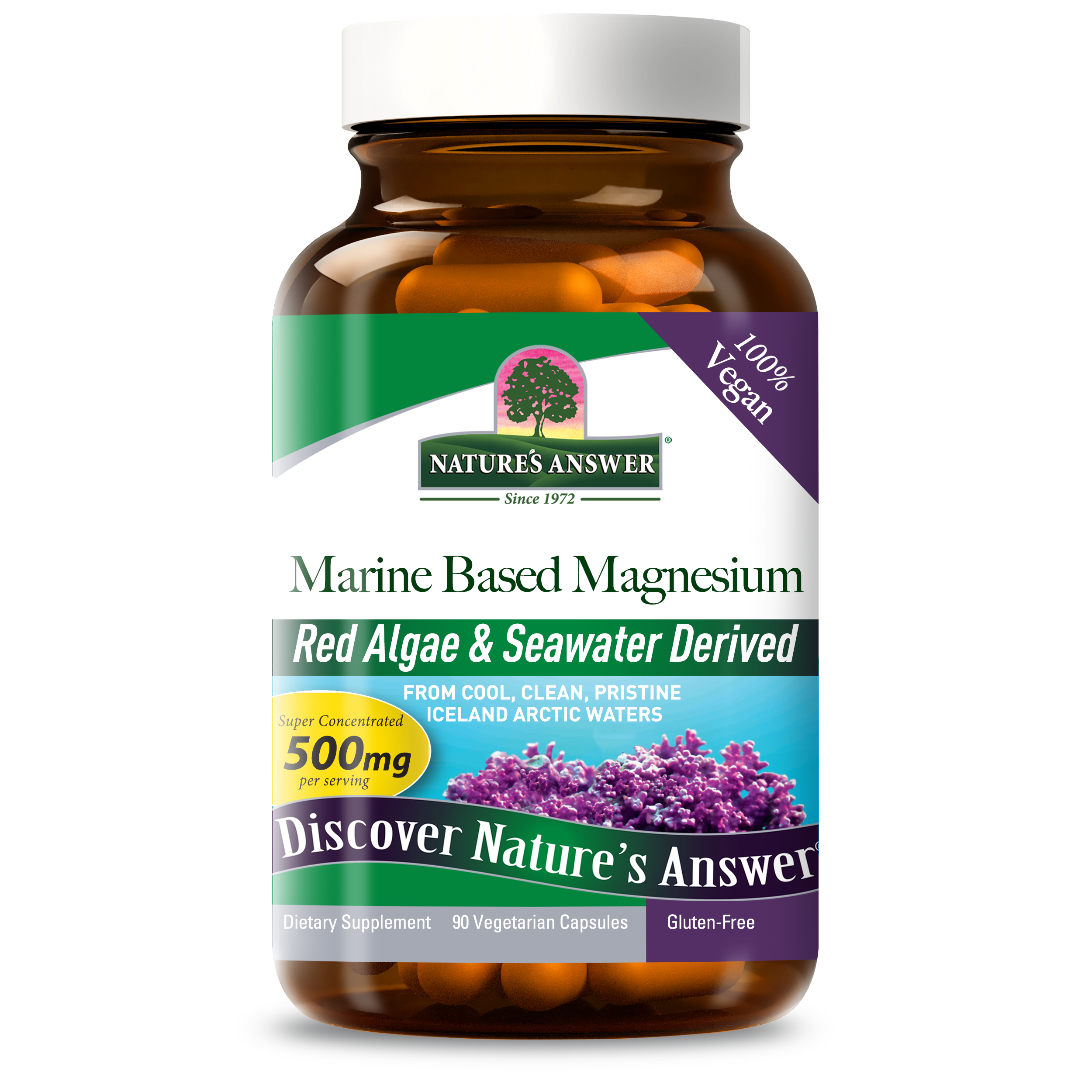Магній морського походження, Nature's Answer Marine Based Magnesium, 500 мг, 90 вегетаріанських капсул