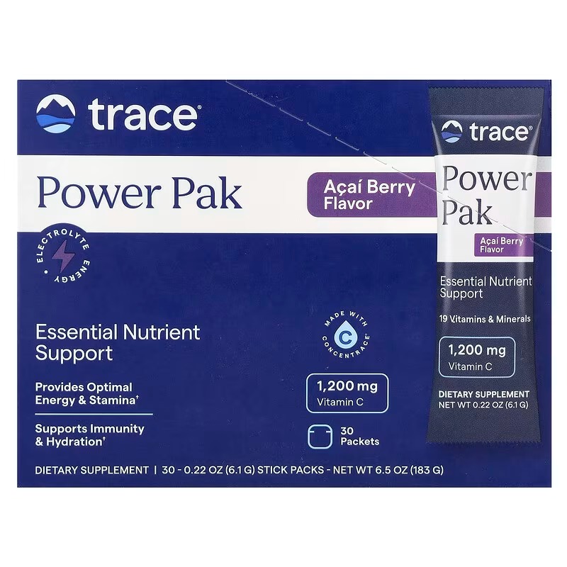 Електроліти зі смаком ягоди асаї, Electrolyte Stamina Power Pak, Trace Minerals Research, 30 пакетиків-стиків, по 6,1 г