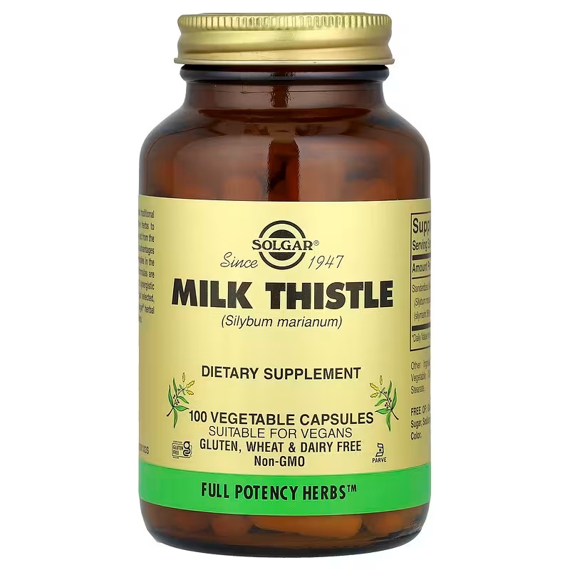 Розторопша, Solgar Milk Thistle, 450 мг, 100 вегетаріанських капсул