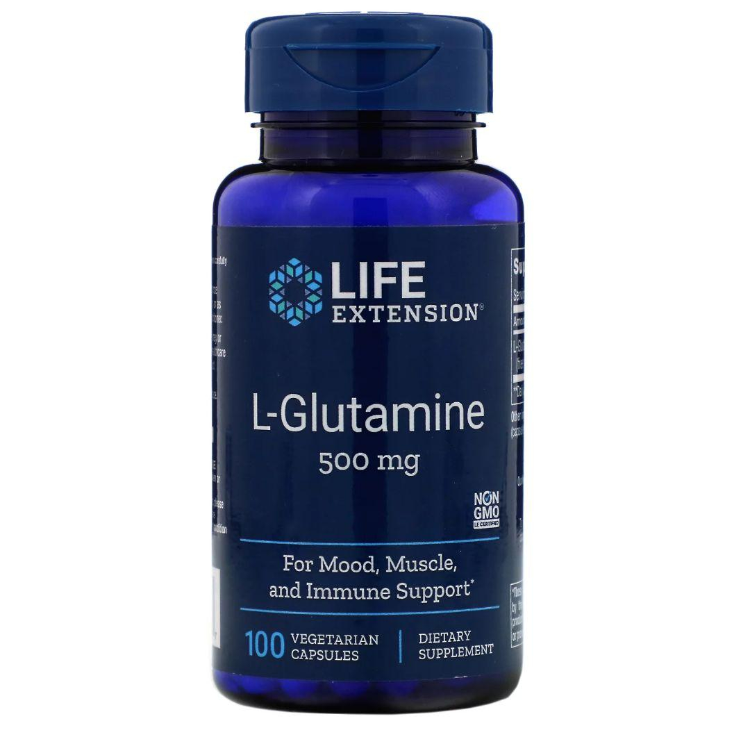 L-глутамін, Life Extension L-Glutamine, 500 мг, 100 вегетаріанських капсул