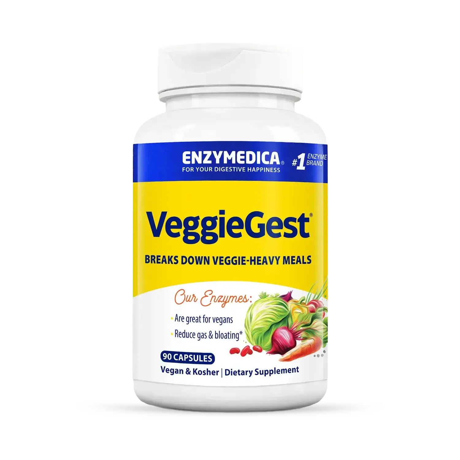 Ферменти для травлення, VeggieGest, Enzymedica, для перетравлення рослинної клітковини, 90 капсул