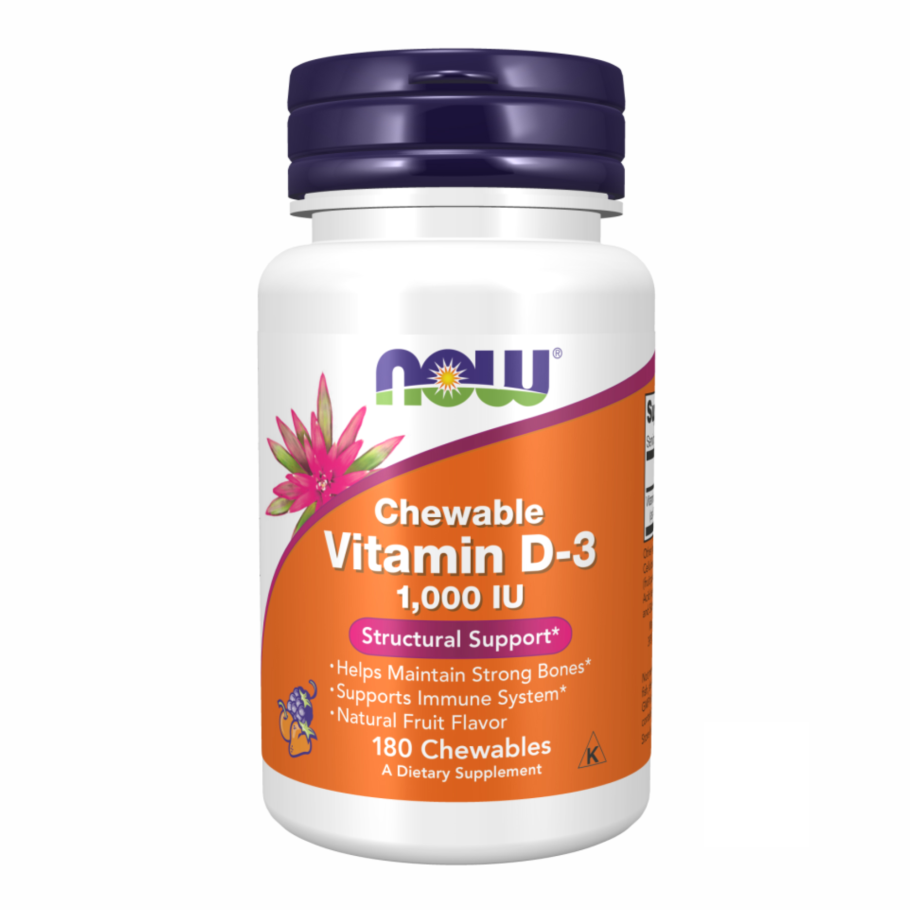 Вітамін D3, Now Foods Chewable Vitamin D-3, 1000 МО, 180 жувальних таблеток (Фруктовий)