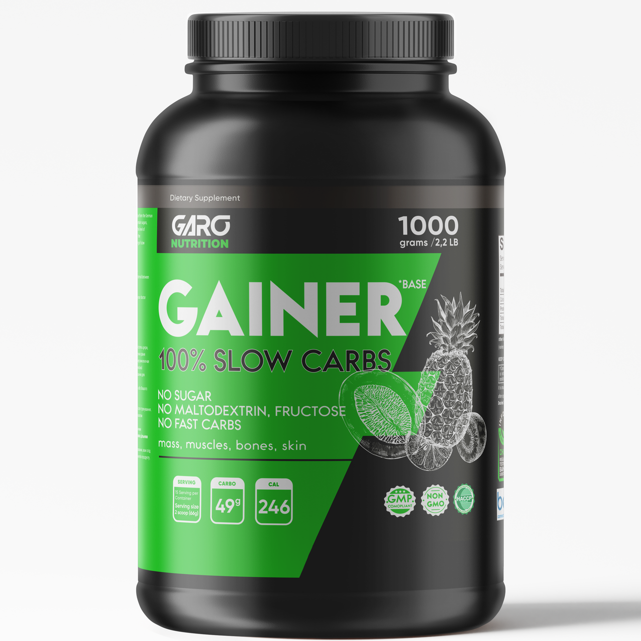 Гейнер для набору маси, Garo Nutrition, 1 кг (Мультифрукт)